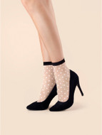Fiore Bubble Gum Polka Dot Nylon Socks Linen with Pink Dots