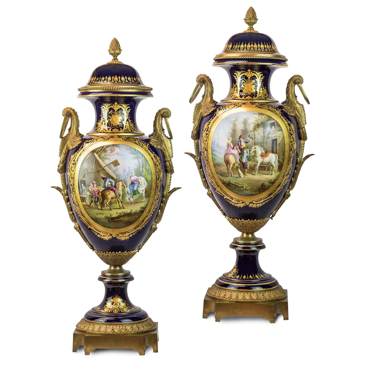 Antique French Sevres Ormolu Mounted Cobalt Blue Painted Porcelain