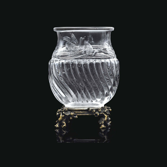 A Fine Baccarat Spiral Gadrooned Crystal Vase With Patinated
