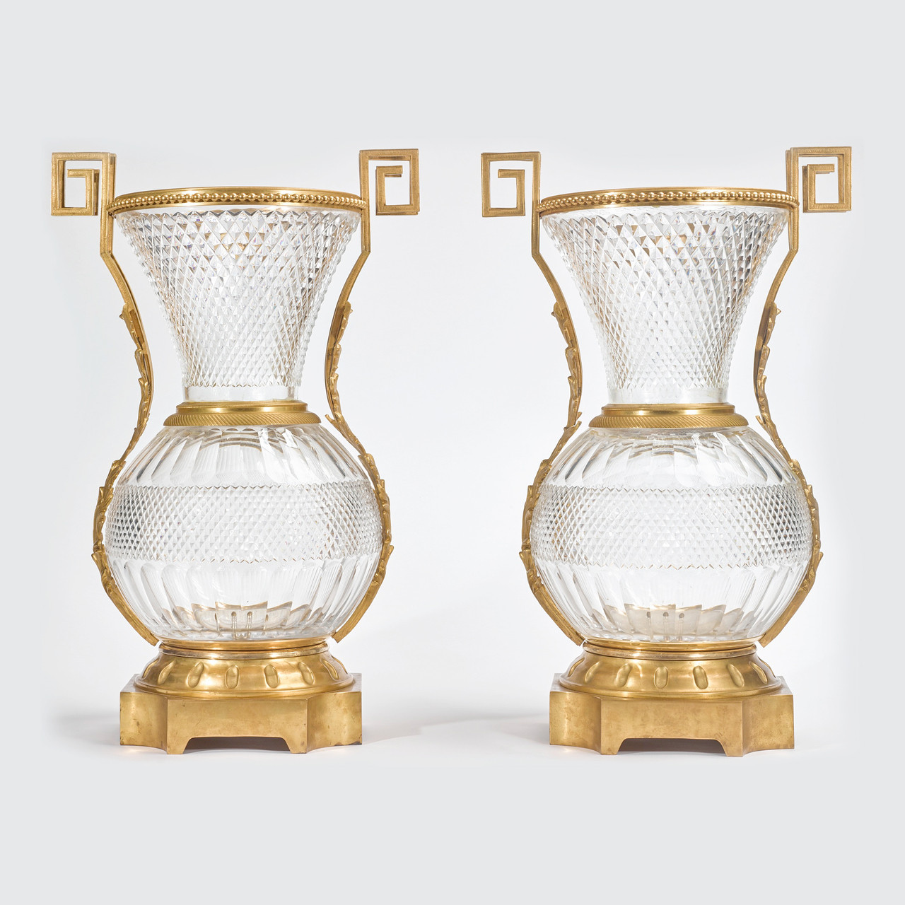 A Fine Pair Of Large French Ormolu Mounted Cut Crystal Vases F P
