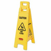 RUBBERMAID COMMERCIAL YELLOW FLOOR SIGN W/WETFLOOR IN ENGLISH