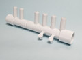 10077 Manifold PVC, Air,  WATERW, 1/2inSx1/2inSpgx(6)3/8inSB, (2) Plgs
