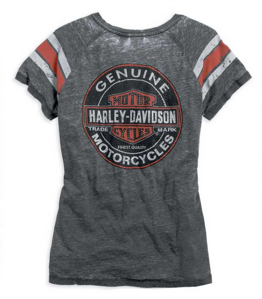 Davidson® Grey Black Harley Can Womens 99196 Oil Tee 14vw Neck Genuine V Burnout YeEb29WHDI