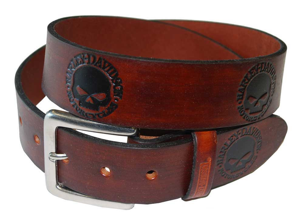 HarleyDavidson® Men's Embossed Black Willie G. Skull Leather Belt