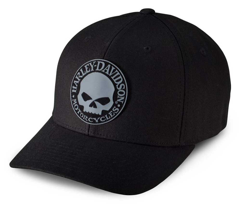 HarleyDavidson® Men's Rubber Skull Patch Stretch Cap Hat, Black/Grey