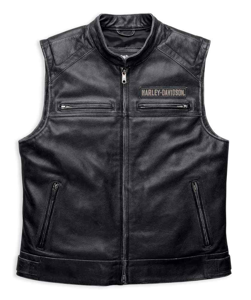 HarleyDavidson® Men's Embroidered Passing Link Leather Vest, Charcoal