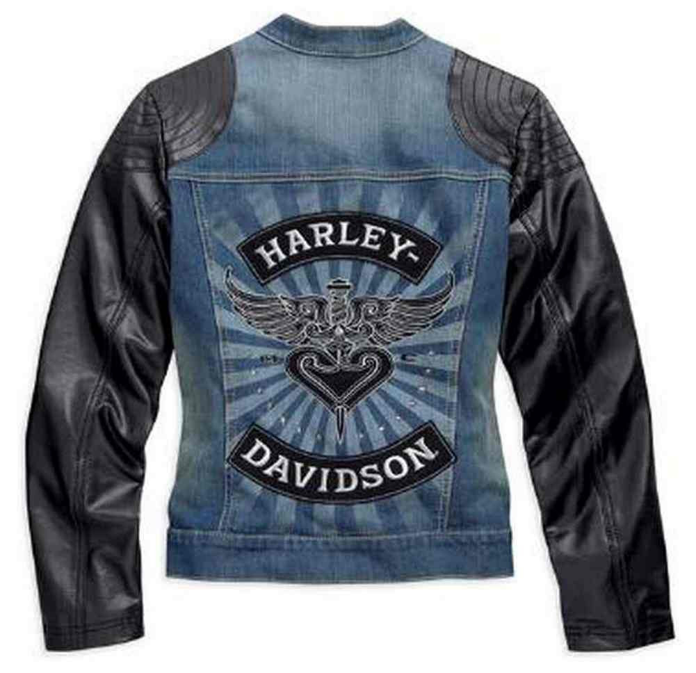 Harley Davidson® Women S Denim Jacket With Faux Black Leather Sleeves 96365 15vw Wisconsin
