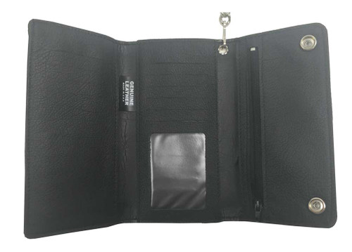 Men&#39;s Credit Card Tri-Fold Biker Style Chain Wallet, Black Genuine Leather BW339 - Wisconsin ...