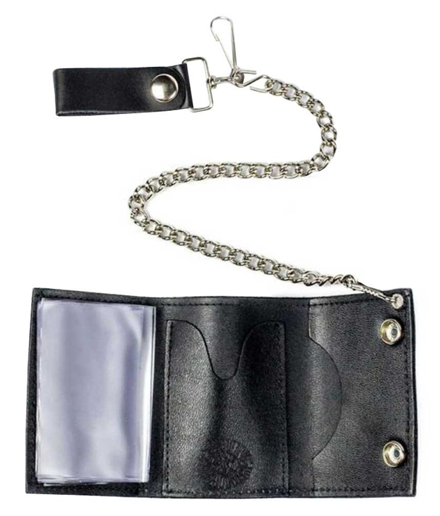 Biker Mens Live To Ride Tri-Fold Chain Wallet, Genuine Black Leather TC304-61 - Wisconsin Harley ...