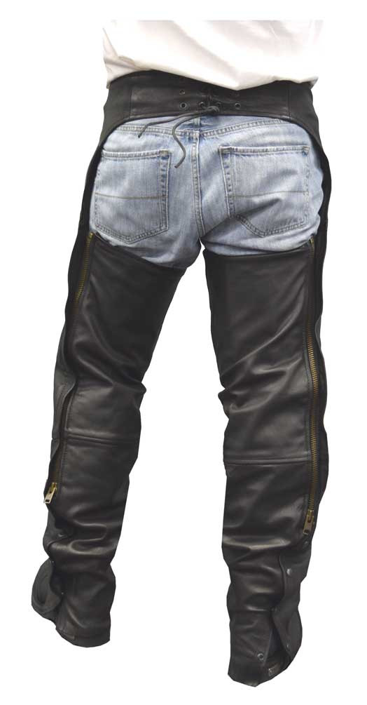 Redline Men's Heavy Weight Black Buffalo Leather Motorcycle Chaps M ...