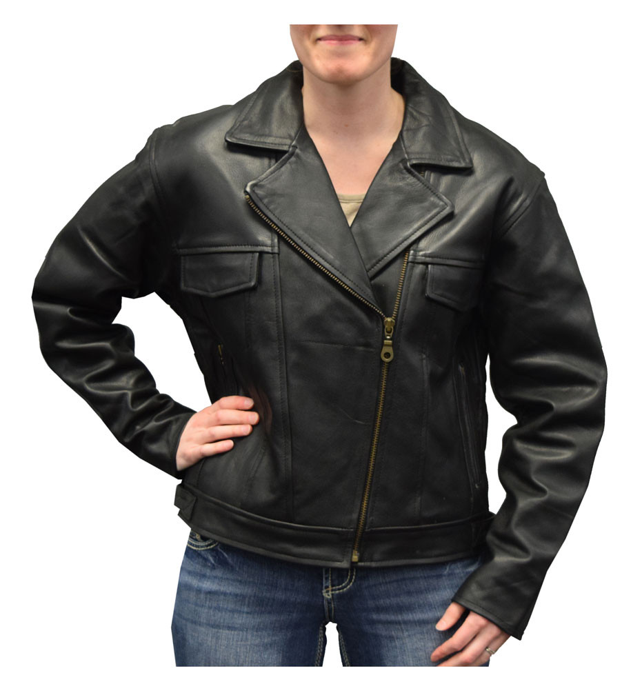 Redline Women's Naked Goat Skin Leather Motorcycle Jacket, Black L ...