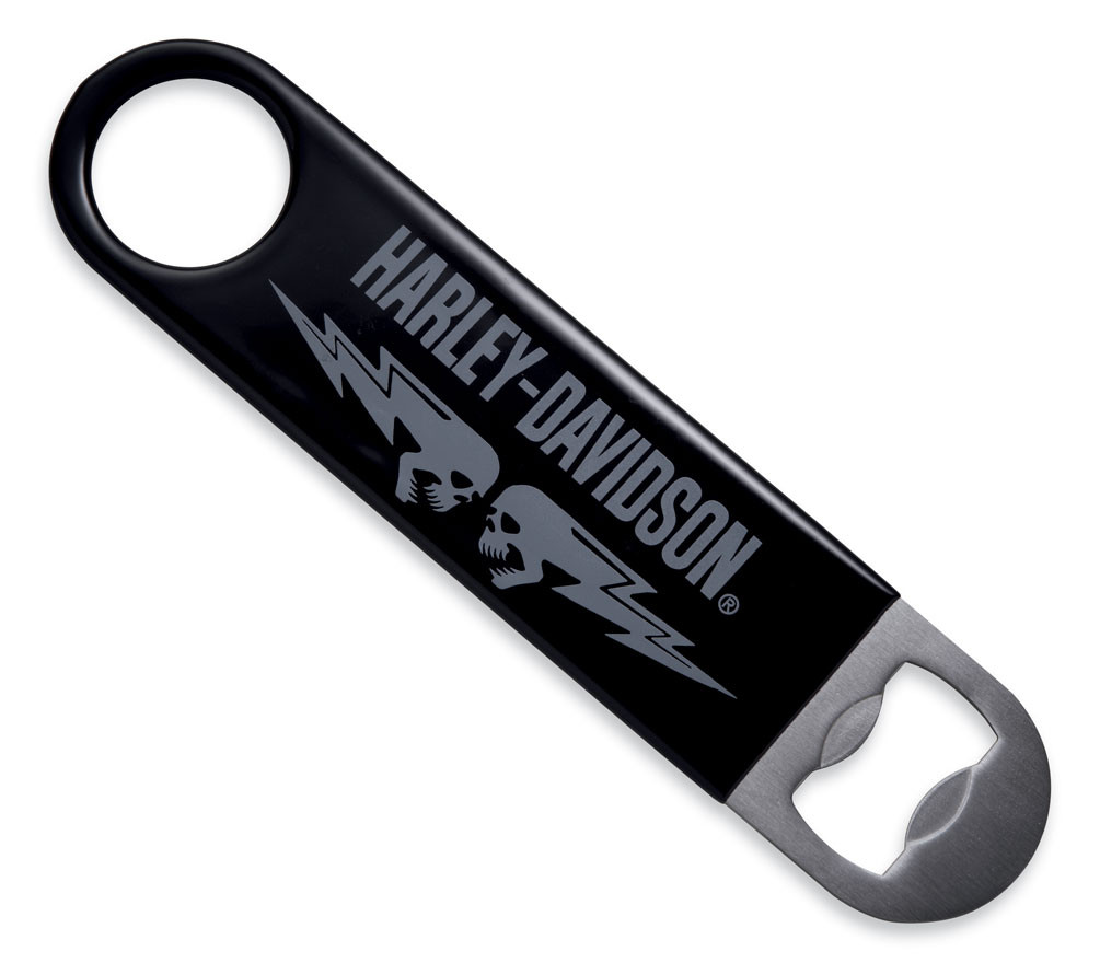 HarleyDavidson® Lightning Skull Bottle Opener, Stainless Steel, Black