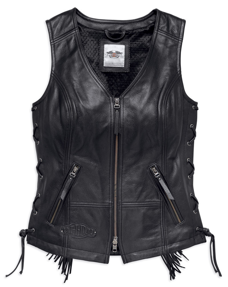 HarleyDavidson® Women's Boone Fringed Side Lace Leather Vest, Black