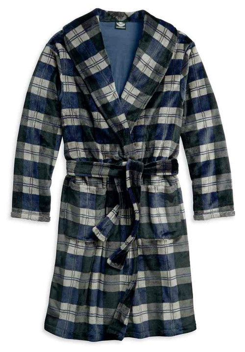 HarleyDavidson® Men's Embroidered Plaid Fleece Bathrobe, 9779018VM