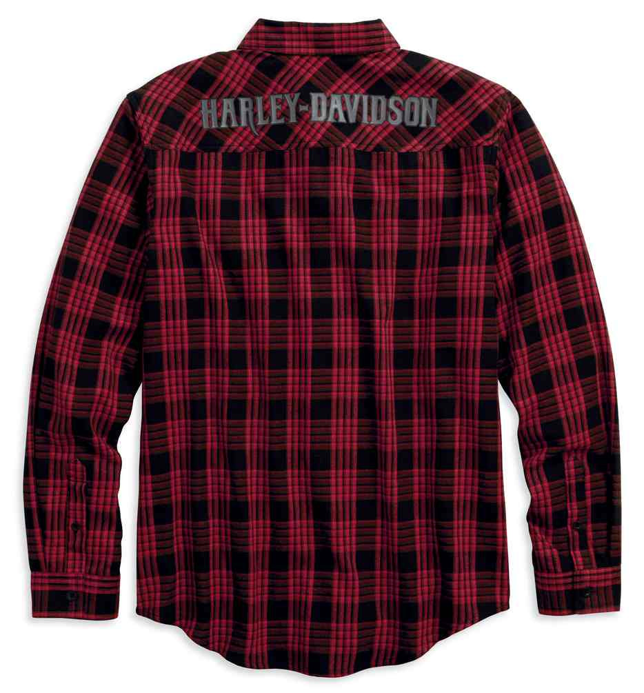 HarleyDavidson® Men's Plaid Flannel Long Sleeve Woven Shirt, Red 96483