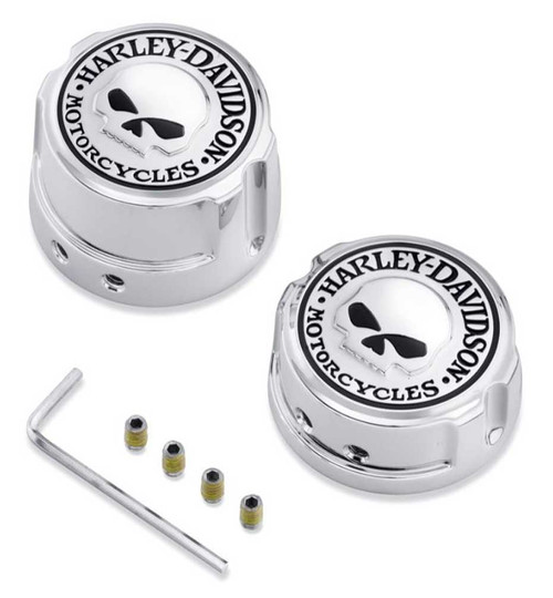 HarleyDavidson® Willie G Skull Rear Axle Nut Covers, Chrome Finish