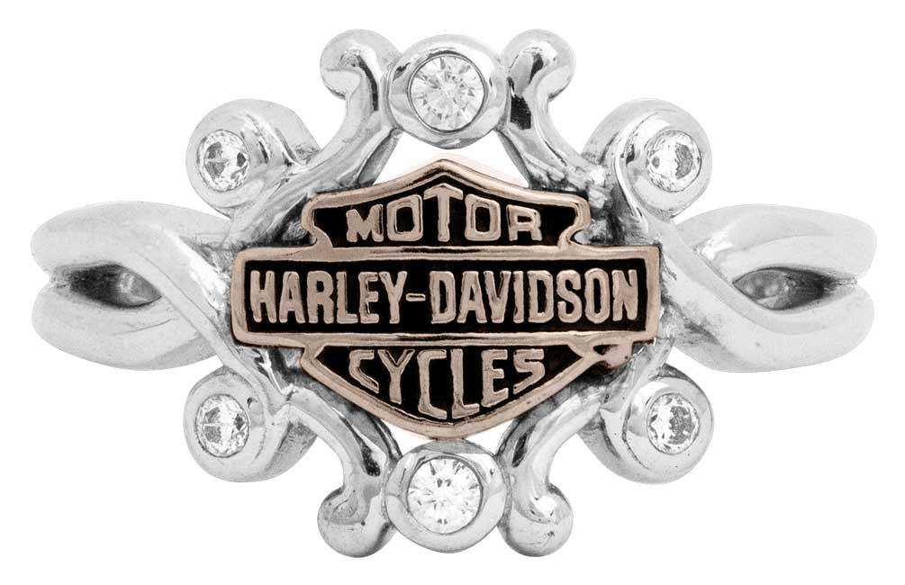 HarleyDavidson® Womens Rhinestone Filigree Bar & Shield Ring, Silver