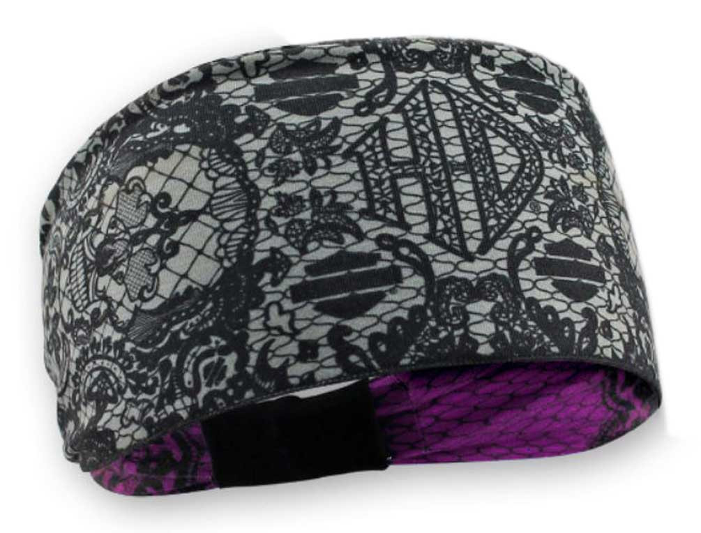 HarleyDavidson® Women's Lace Skull Reversible Headband, Black & Pink