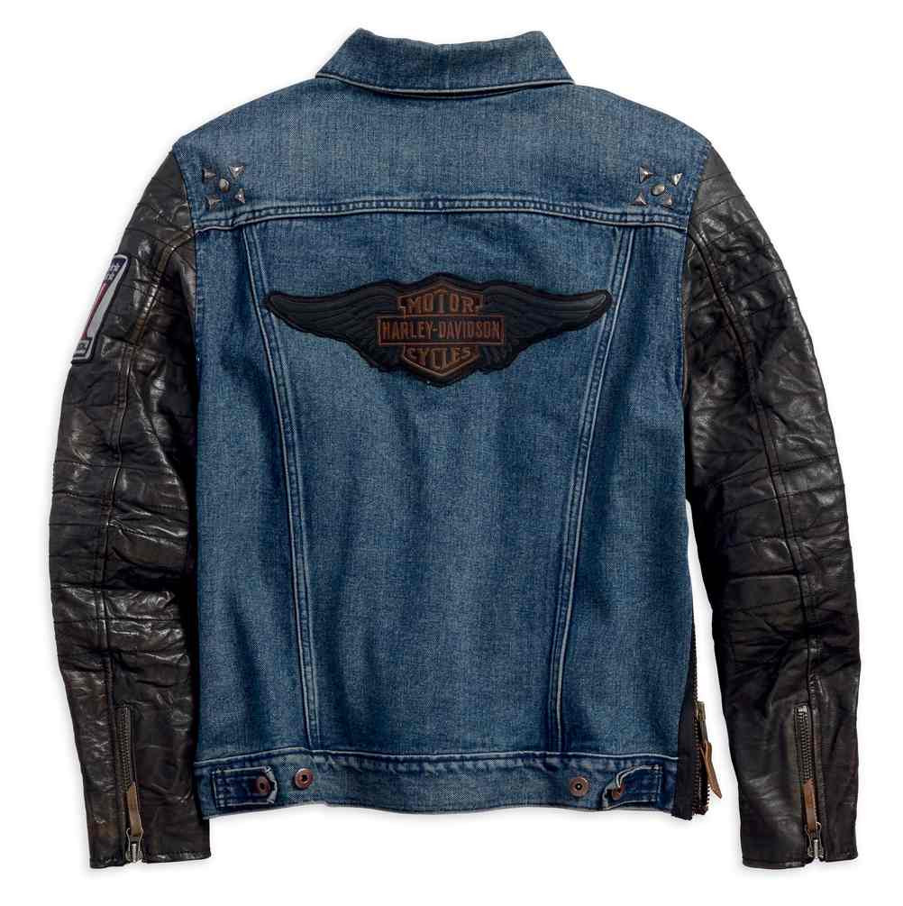Harley-Davidson® Men's #1 Leather Sleeve Slim Fit Denim Jacket, Blue ...