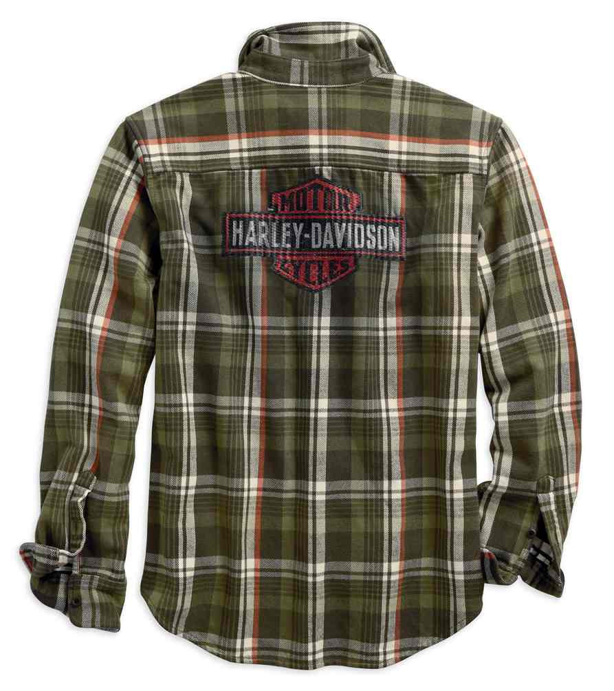HarleyDavidson® Men's Logo Flannel Plaid Slim Fit Shirt, Green 96513
