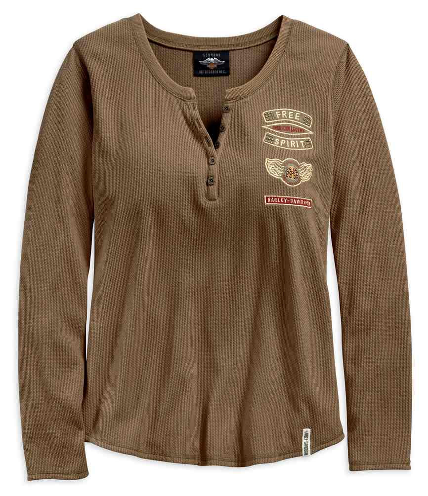 HarleyDavidson® Womens Winged HD Long Sleeve Henley Shirt Stone Grey
