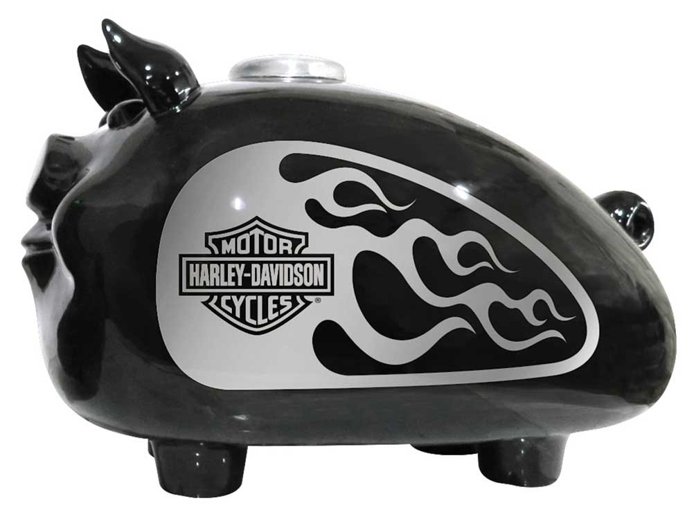Harley-Davidson® Silver Flames Large Ceramic Hog Bank - Black HDX-99138