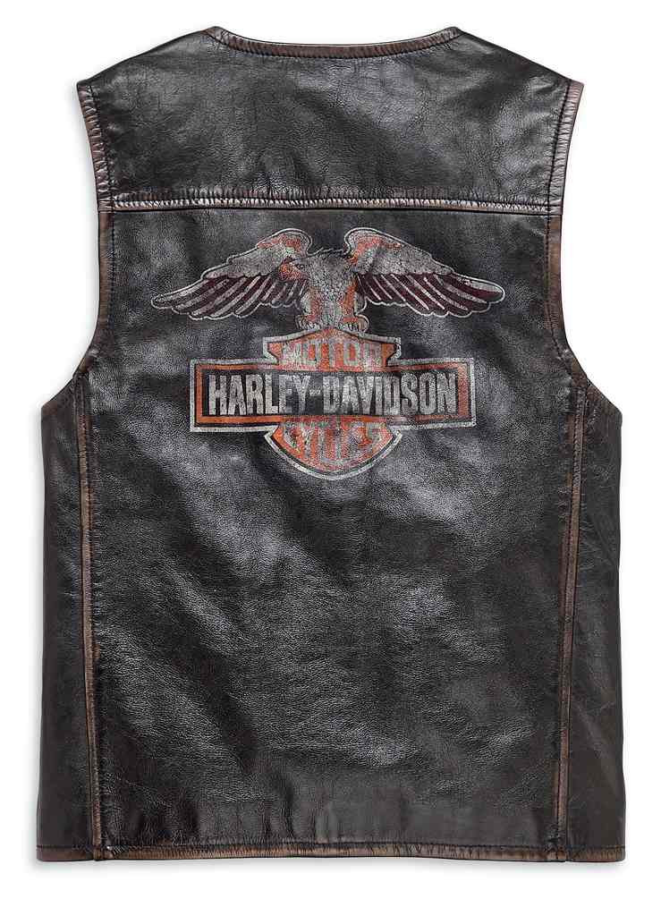 Harley-Davidson® Men's Eagle Distressed Slim Fit Leather Vest, Black ...