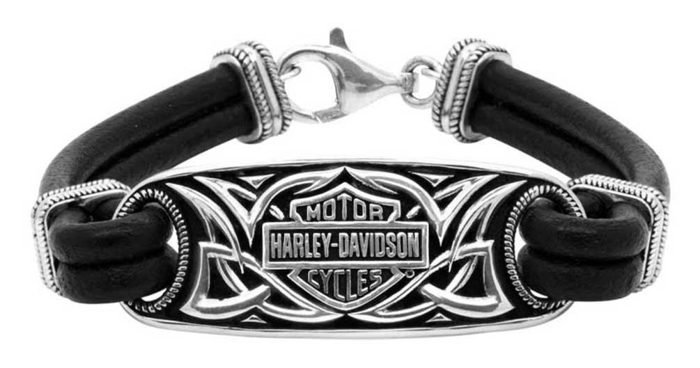 HarleyDavidson® Men's Celtic Bar & Shield Leather Bracelet, Silver