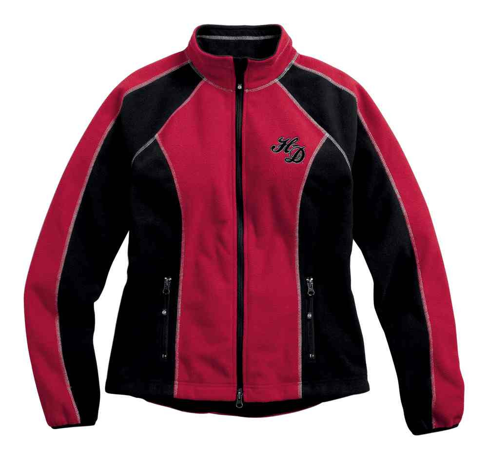 HarleyDavidson® Women's Scroll Skull Windproof Fleece Jacket, Red