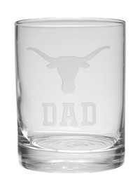 Texas Longhorn Logo Etched Dad Crystal Old Fashion Glass (X06C2-DAD