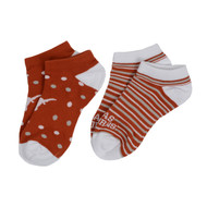 Texas Longhorn 2 Pack Dots 7 Stripes Ankle Socks (XR6602) BO/WHT