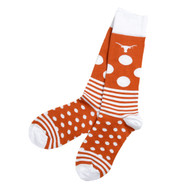 Texas Longhorn Rugby Style Dots & Stripes Socks in Burnt Orange and White with Longhorn Logo at Top