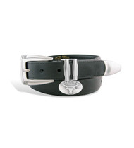 Black Smooth Leather Belt with Metal Tip End and TEXAS Conch with Longhorn Logo
