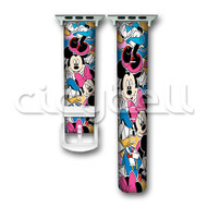 Onyourcases Disney Mickey Mouse Minnie Mouse and Friends Top Custom Apple Watch Band Personalized Leather Strap Wrist Watch Band Replacement with Adapter Metal Clasp 38mm 40mm 42mm 44mm Watch Band Accessories