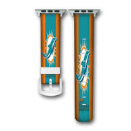 Onyourcases Miami Dolphins NFL Custom Apple Watch Band Personalized Leather Strap Wrist Watch Band Replacement with Best Adapter Metal Clasp 38mm 40mm 42mm 44mm Watch Band Accessories