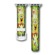 Onyourcases Spongebob Squarepants New Custom Apple Watch Band Personalized Leather Strap Wrist Watch Band Replacement with Adapter Metal Clasp 38mm 40mm 42mm 44mm Watch Band Best Accessories