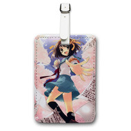 Onyourcases Suzumiya Haruhi Custom Luggage Tags Personalized Name Brand PU Leather Luggage Tag With Strap Awesome Baggage Hanging Suitcase Bag Tags Top Name ID Labels Travel Bag Accessories