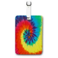 Onyourcases Tye Die Rainbow Custom Luggage Tags Personalized Name Brand PU Leather Luggage Tag With Strap Awesome Baggage Hanging Suitcase Bag Tags Top Name ID Labels Travel Bag Accessories