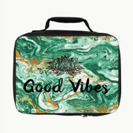 Onyourcases good vibes turquoise Custom Lunch Bag Personalised Photo Adult Kids School Bento Food School Picnics Work Trip Lunch Box Birthday Gift Girls Boys Tote Bag New