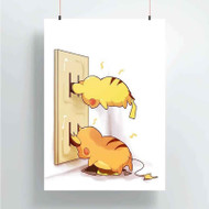 Onyourcases Pikachu Recharging Custom Poster Best Silk Poster Wall Decor Home Decoration Wall Art Satin Silky Decorative Wallpaper Personalized Wall Hanging 20x14 Inch 24x35 Inch Poster