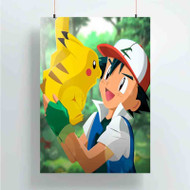Onyourcases Pokemon Ash and Pikachu Custom Poster Gift Silk Poster Wall Decor Home Decoration Wall Art Satin Silky Decorative Wallpaper Personalized Wall Hanging 20x14 Inch 24x35 Inch Poster