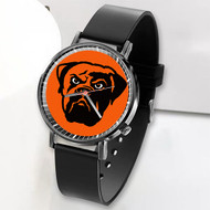 Onyourcases Cleveland Browns NFL Art Custom Watch Top Awesome Unisex Black Classic Plastic Quartz Watch for Men Women Premium with Gift Box Watches