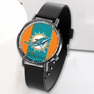Onyourcases Miami Dolphins NFL Custom Watch Top Awesome Unisex Black Classic Plastic Quartz Watch for Men Women Premium with Gift Box Watches