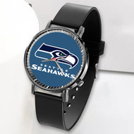 Onyourcases Seattle Seahawks NFL Art Custom Watch Top Awesome Unisex Black Classic Plastic Quartz Watch for Men Women Premium with Gift Box Watches