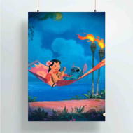 Onyourcases Disney Lilo and Stitch Night On The Beach Custom Poster Ideas Silk Poster Wall Decor Home Decoration Wall Art Satin Silky Decorative Wallpaper Personalized Wall Hanging 20x14 Inch 24x35 Inch Poster