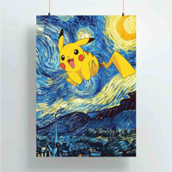 Onyourcases Pikachu Pokemon Starry Night Custom Poster Silk Poster Wall Decor Home Art Decoration Wall Art Satin Silky Decorative Wallpaper Personalized Wall Hanging 20x14 Inch 24x35 Inch Poster
