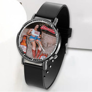 Onyourcases Budweiser Beer Poster Girl Custom Watch Awesome Unisex Black Classic Plastic Top Brand Quartz Watch for Men Women Premium with Gift Box Watches