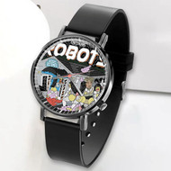 Onyourcases Earth Gang Robots Custom Watch Awesome Unisex Black Classic Plastic Quartz Watch for Men Women Top Brand Premium with Gift Box Watches