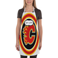 Onyourcases Calgary Flames NHL Custom Personalized Name Kitchen Apron Awesome With Adjustable Strap and Pockets For Cooking Baking Cheff Cafe Coffee Barista Bartender