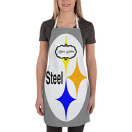 Onyourcases Pittsburgh Steelers NFL Art Custom Personalized Name Kitchen Apron Awesome With Adjustable Strap and Pockets For Cooking Baking Cheff Cafe Coffee Barista Bartender